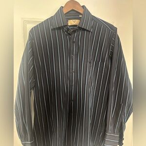 Giorgio Armani Black and Blue Dress Shirt with Pinstripes
